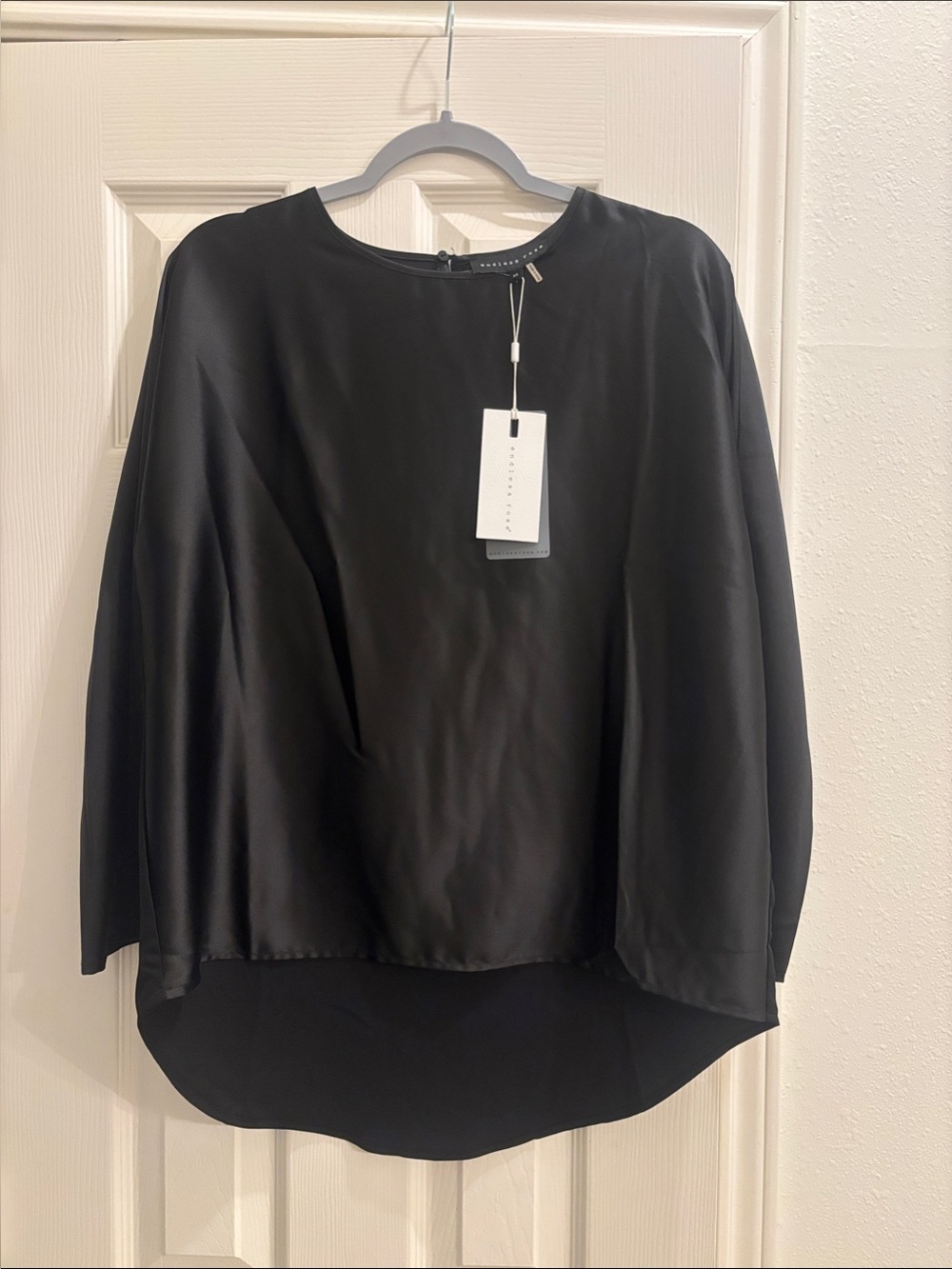 Endless Rose Black Satin Long-Sleeve Blouse